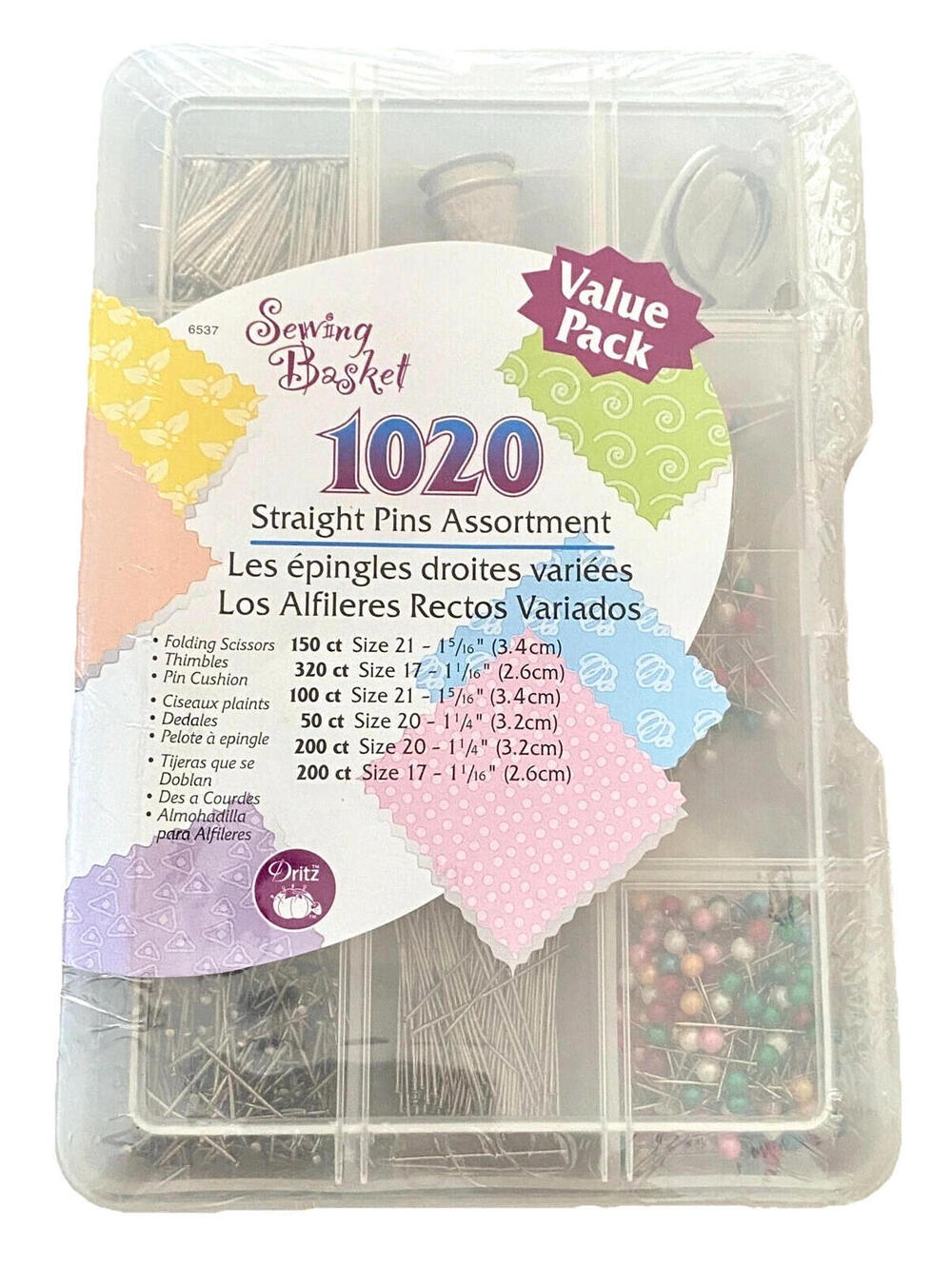 NEW Dritz Sewing Basket 1020 Straight Pins Assortment Value Pack 6537 (Sealed)